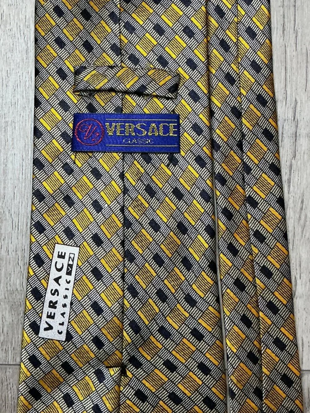 Versace Classic V2 Tie Yellow Gray Black Silk Designer Necktie